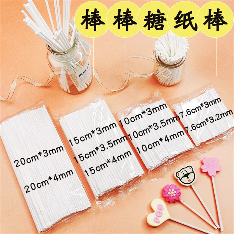 

100pcs/lot Food-Grade Solid White Pop Sucker Sticks Chocolate Cake Lollipop Lolly Candy Making Mould Paper Stick