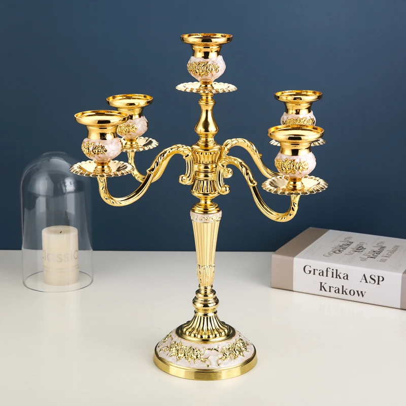 Portavelas de tres cabezas y cinco cabezas para el hogar, sala de estar, cena romántica a la luz de las velas, adorno simple retro de lujo