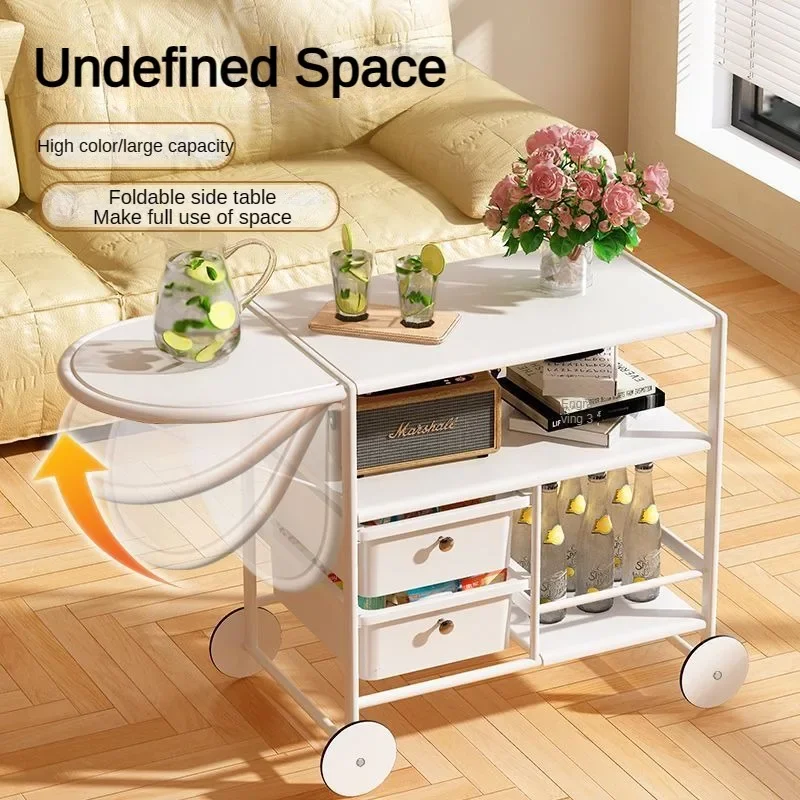 

Nordic Creative Side Table, Movable Storage Trolley with Storage Drawers, Small Dining Cart Table for Coffee, Snacks