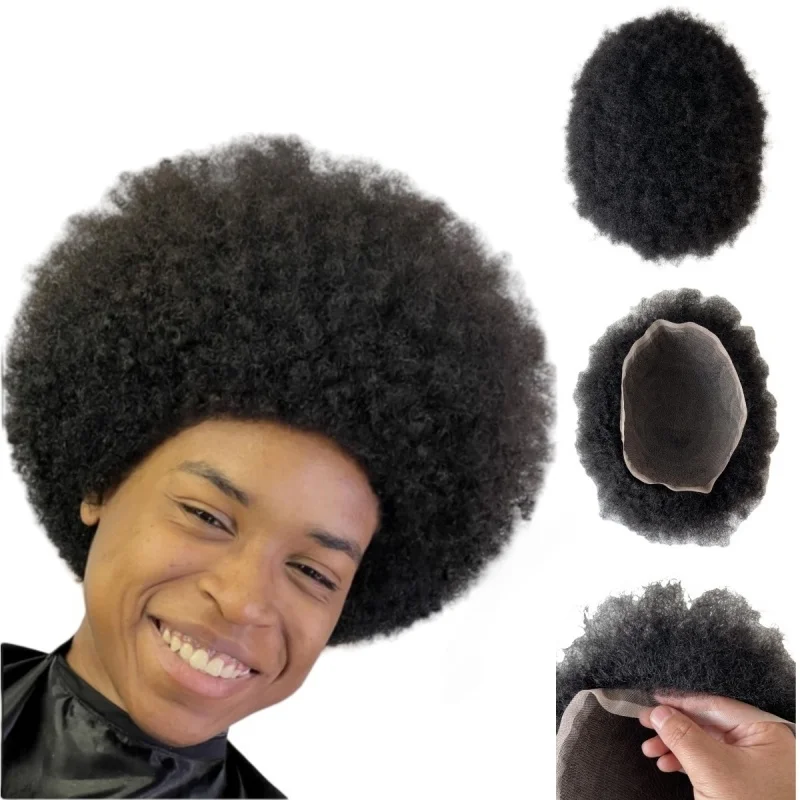 

10mm Root Afro Full Lace Unit Virgin Human Hair Systems #1b Natural Black Color 8x10 Toupee for Black Men