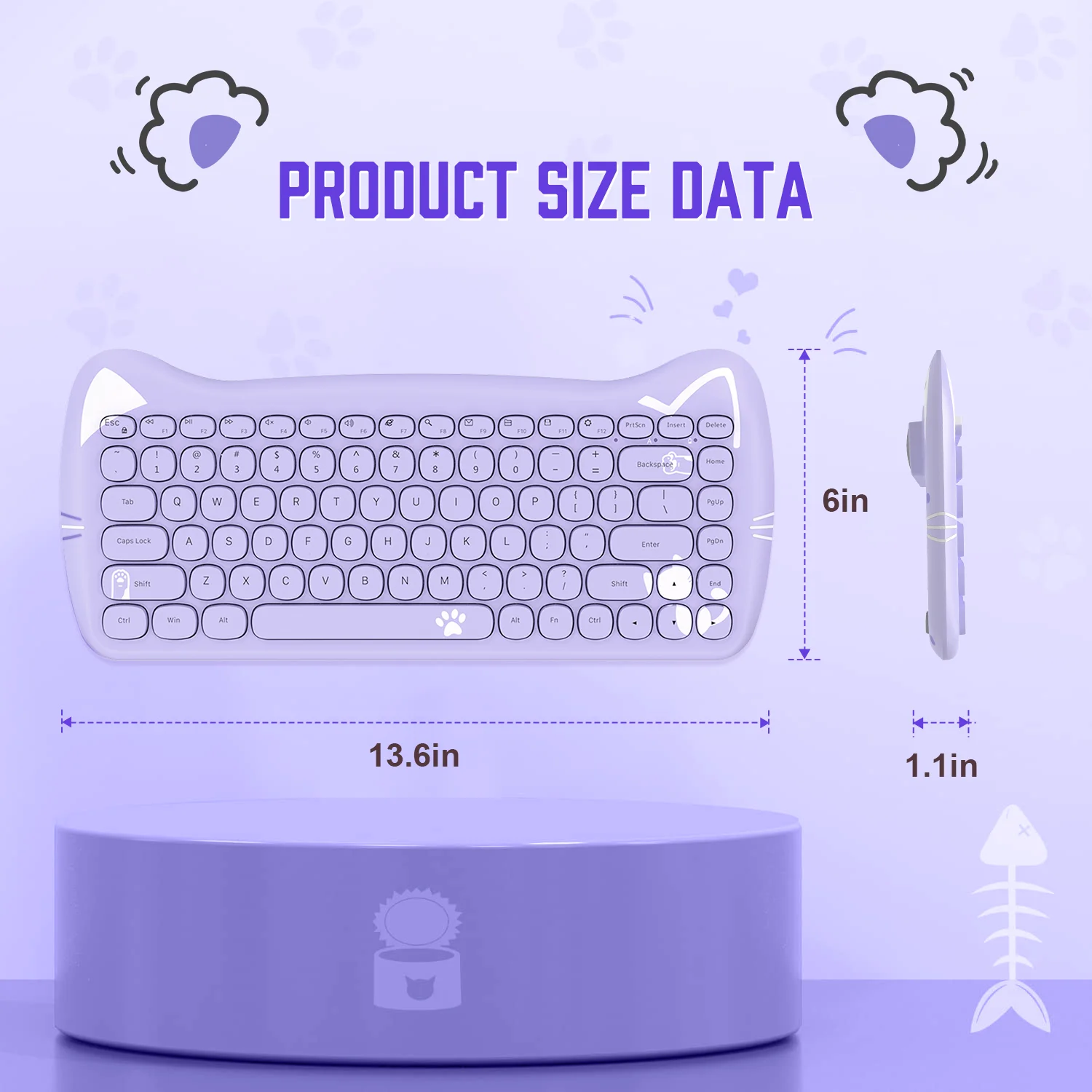 3060i لوحة مفاتيح كمبيوتر لاسلكية لطيفة 80% في المئة لوحة مفاتيح بلوتوث جميلة على شكل قطة ريترو صامتة ونحيفة مع آلة كاتبة مستديرة غير لامعة