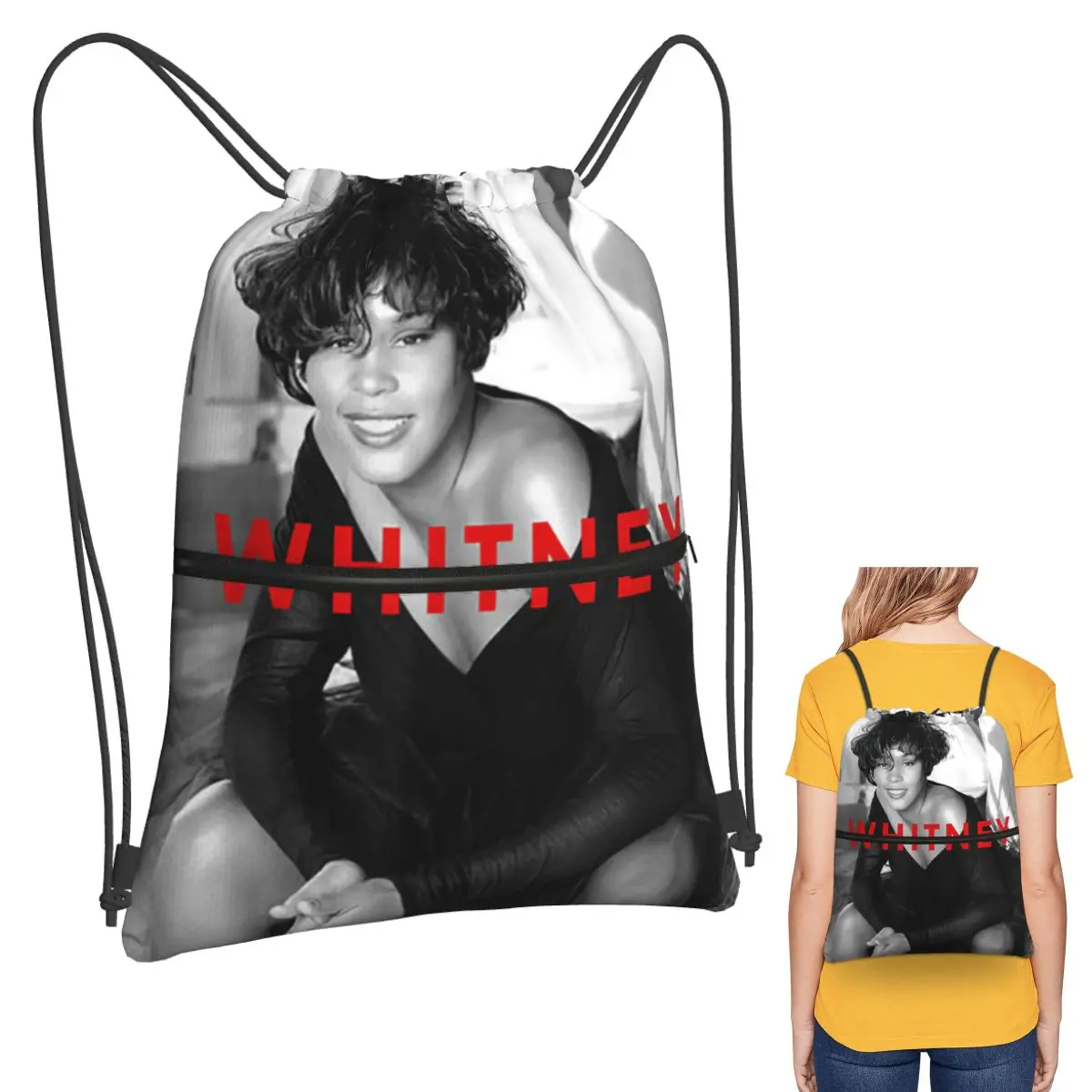 

Vintage Whitney Houston Inspired Backpacks Multi-function Drawstring Bundle Pocket Sports Bag Book Bags for Man Woman School