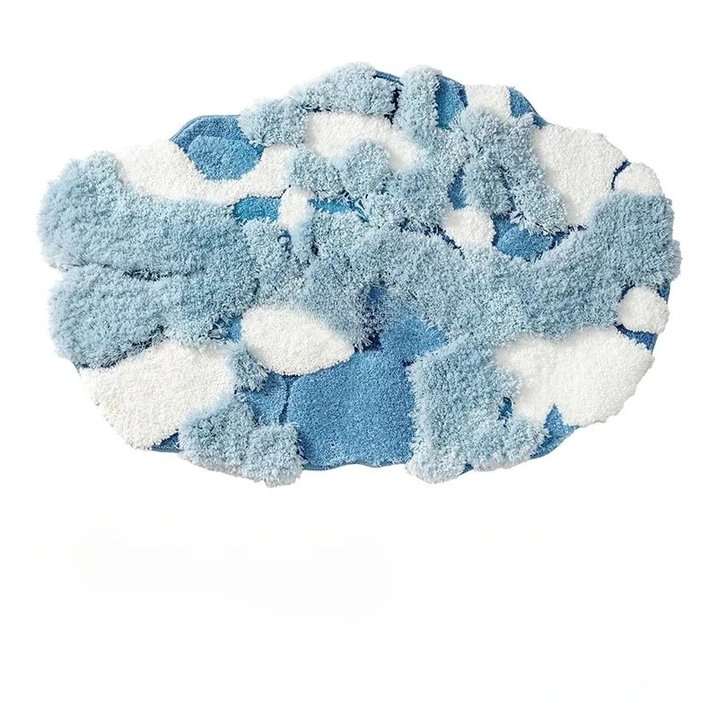 AASpecial-shaped Carpet Living Room Fog Blue Premium Feeling Thickened Plush Balcony Bay Window Floor Mat Bedroom Bedside Blanke