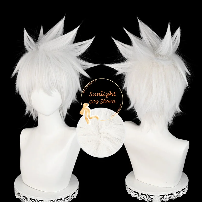 Anime Hatake Kakashi Cosplay Wig Sliver White 30cm Short Fluffy Wigs Heat Resistant Synthetic Hair Halloween Wigs + Wig Cap