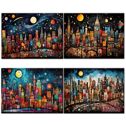 5D Abstract City Building Landscape Diamond Painting DIY Rhinestone Cross Stitch Full Square Round Mosaic Puzzle Wall Poster