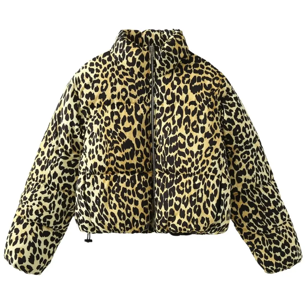 

Leopard Color Cotton-Padded Jacket Women's Thickened Short Stand Collar Autumn Winter New Hot Girls Coat