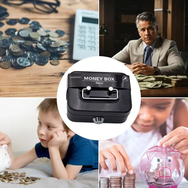 Money Safe Box Lockable Cash Box With Key Metal Key Money Bank Safe Lock Money Bank Metal Coin Bank Portable Sturdy For kids