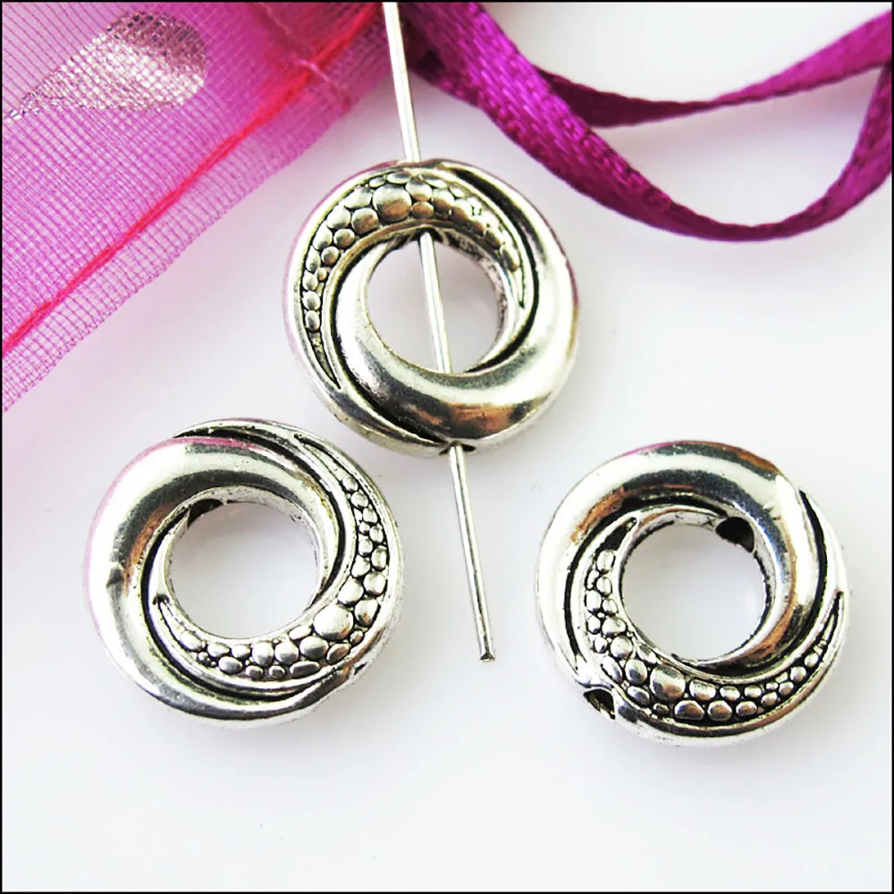 12Pcs Antiqued Silver Color Round Circle Spacer Beads Frame Charms 14.5mm