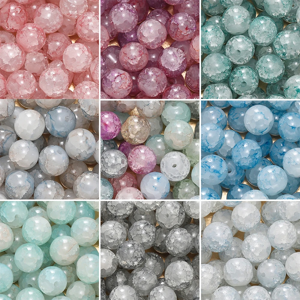 20-50pcs/lot 10mm Cracked Crystal Glass Beads Loose Spacer Beads for DIY Bracelet Necklace Jewelry Making Supplies Accessories