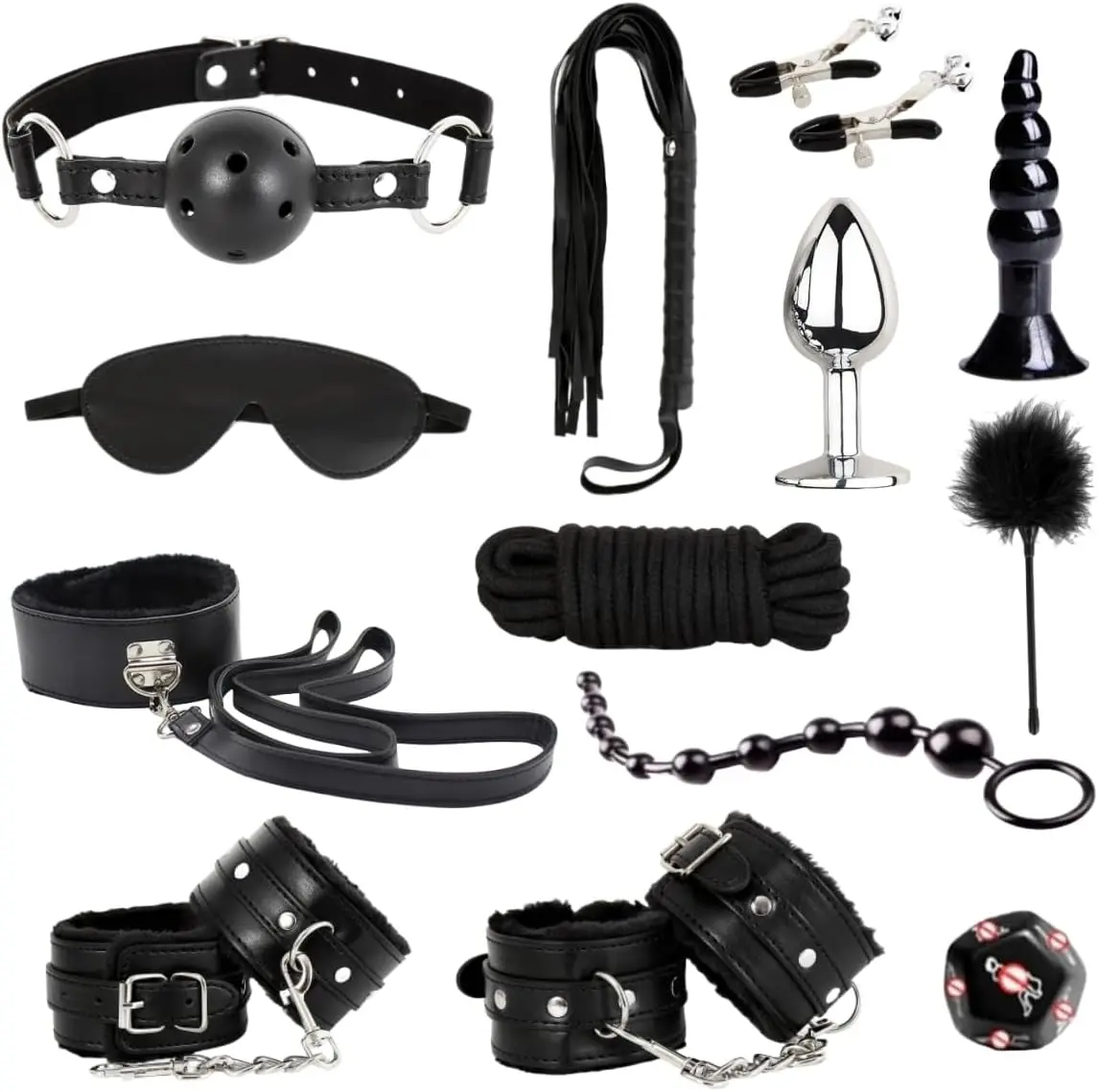 

Bondage Restraints Sex Toys 13 Pcs BDSM Kits Fetish Bed Restraints Sets for Beginner Handcuffs Blindfold Ball Gag Anal Toys