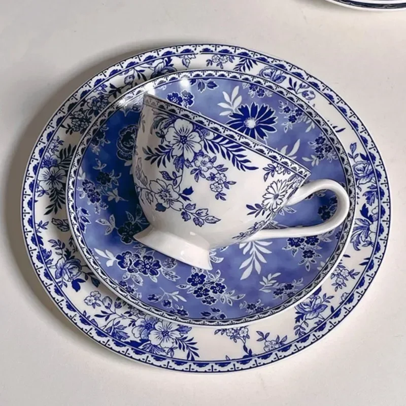 Vintage Floral Ceramic Cups and Plates, Afternoon Tea Latte Cup Set with Antique Style Latte Cups, Exquisite and Niche Gifts