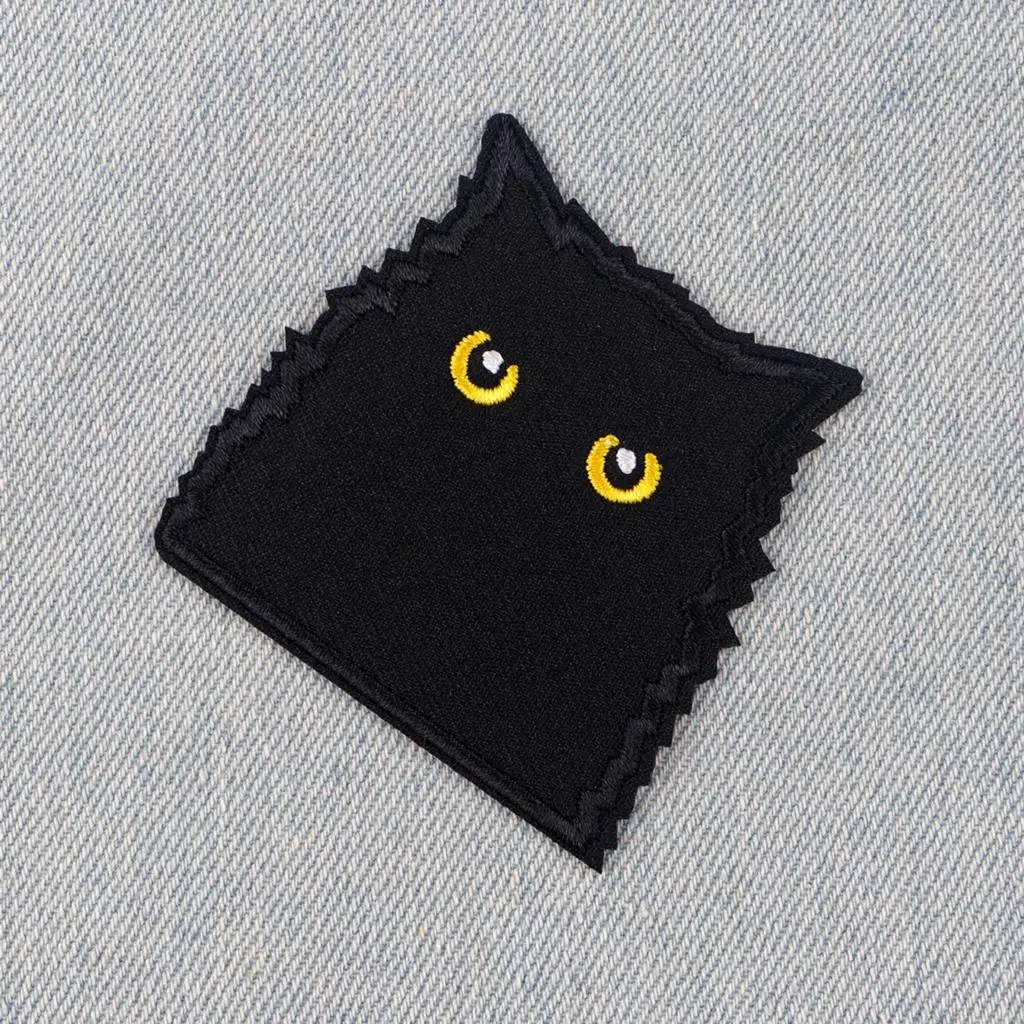 Patches Bordados Gato Preto para Vestuário, Emblema DIY, Ferro Em Patches Em Roupas, Applique Adesivos