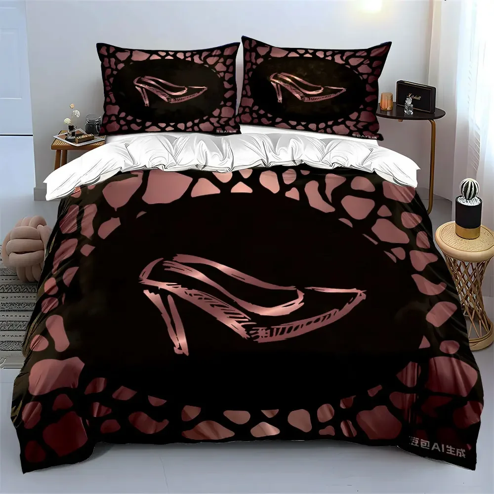 Elegant Shoes Pattern Sets Multiple sizes kid's and adults' bedroom Exquisite 3PC bedding set, gift