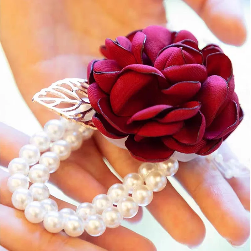 Wedding Wrist Corsage Boutonniere Set for Bride Bridesmaid Man Groom Pink Rose Wedding Flowers Accessories Prom Suit Decorations