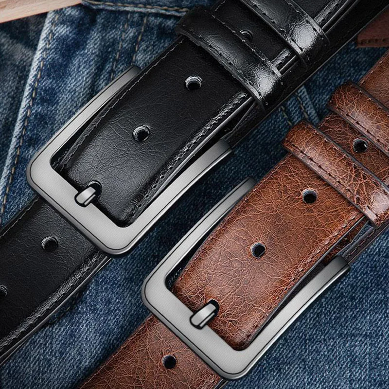 

High Quality Cowhide Leather Belt For Men Retro Leather Needle Buckle Waistband Trend Youth Business Travel High-End Jeans Belt