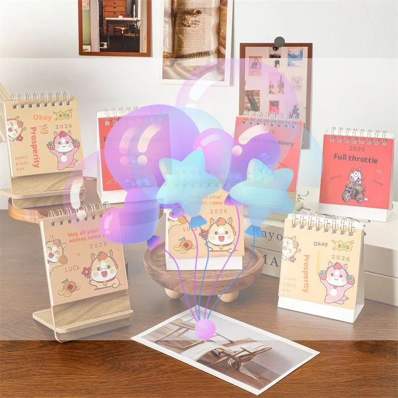 

Мини-календари на 2026 год лошади, креативные настольные портативные дорожные календари, милый календарь с рисунком пони, настольный декор, украшения