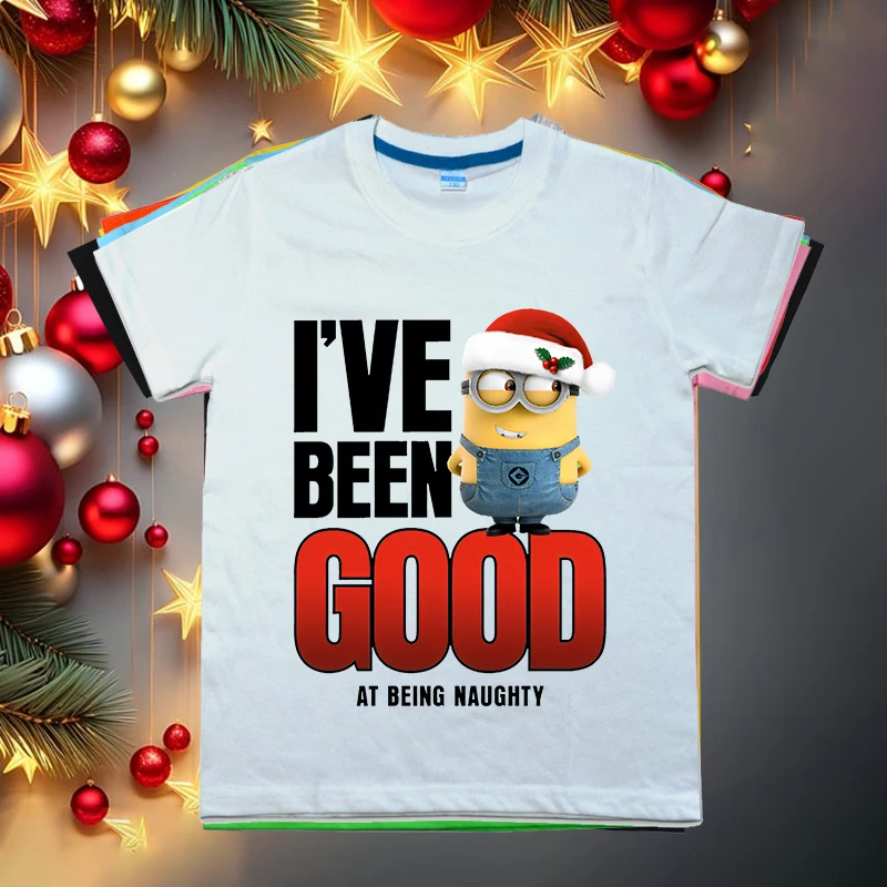 

Minion Christmas I've Been Good at Being Naughty kids pure cotton T-shirt casual short-sleeved holiday gift for boys and girls