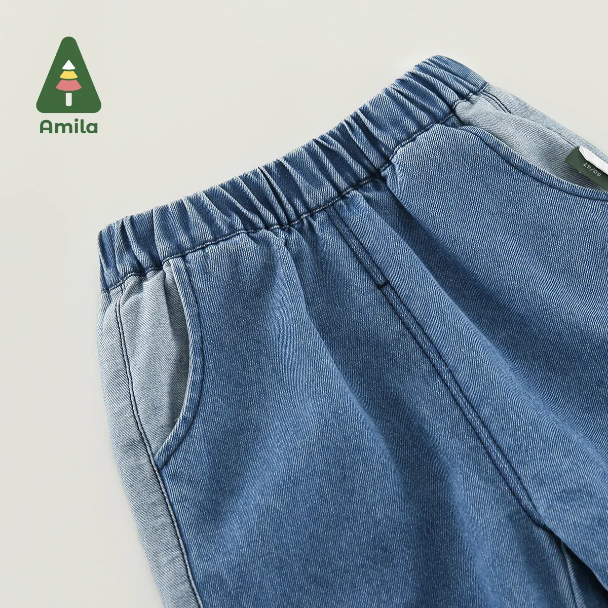 Amila Baby Denim Pants 2023 Spring New Fashion Patchwork Children Casual Soft Blue Jeans Loose Trousers Boys Girls Kids Clothes