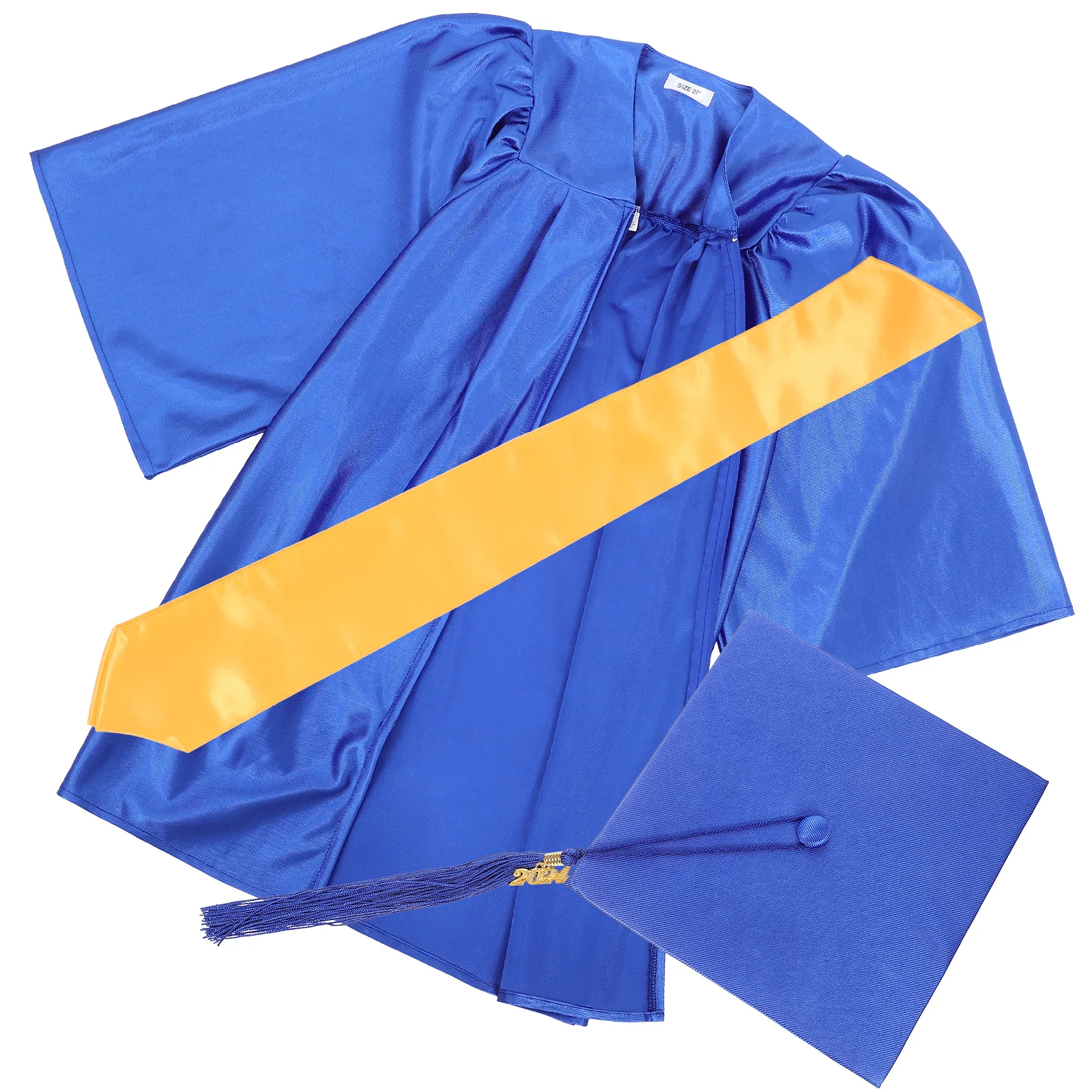 

1 set Graduation Gown Cap Shawl Set 2024 Pendant Preschool Kindergarten Smooth Polyester Durable Hidden Zipper Robe