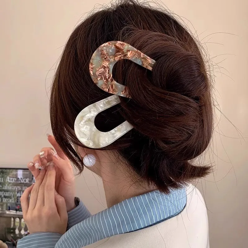 

Fashion Marble Print U-Shaped Hair Fork Acetate Geometric Hair Clip Stick for Bun Maker Women Girls DIY Vintage Hairstyle Tools