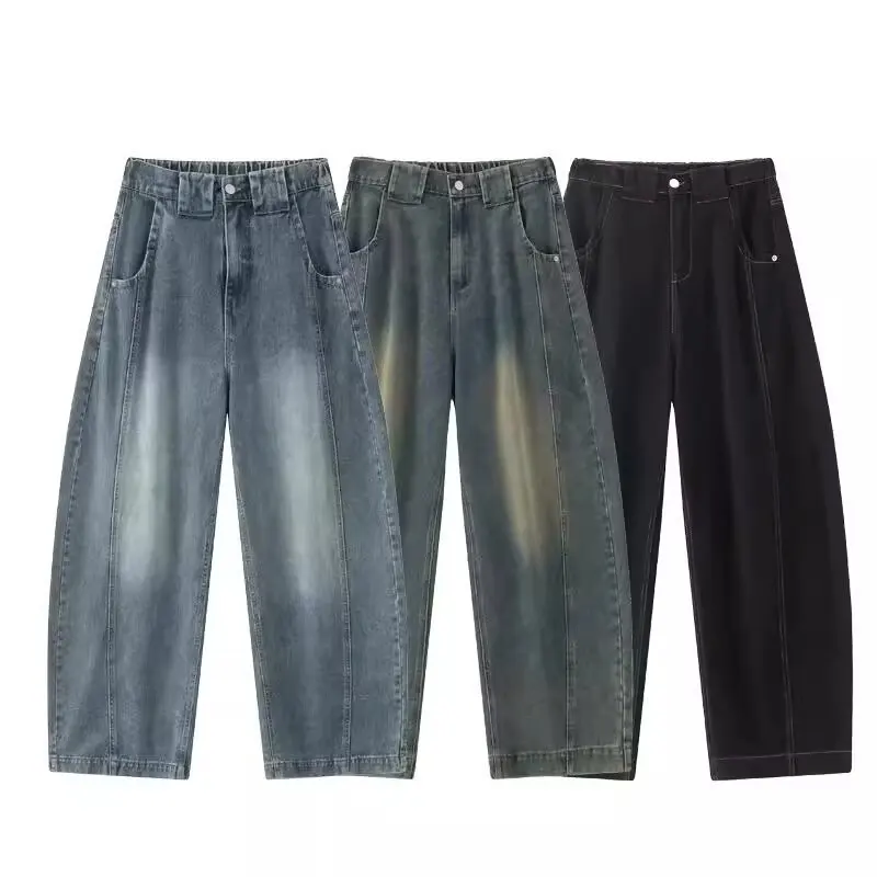 

Retro Men'S Jeans Korean Version Fashion Curved Knife Jeans Baggy Pants Casual Wide Leg Pants Long Jeans Black Jeans