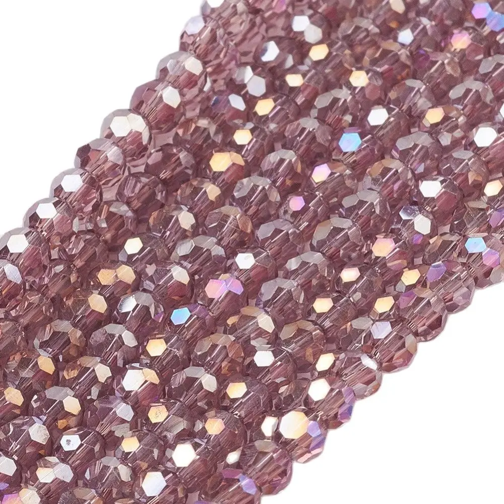 10 Strands (Approx 1000pcs) 3mm Medium Purple Faceted Round AB Color Plated Electroplate Glass Beads DIY Necklace Bracelet