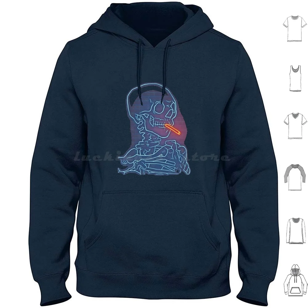 

Neon Skeleton Hoodie cotton Long Sleeve Neon Skeleton Smoking Vangogh