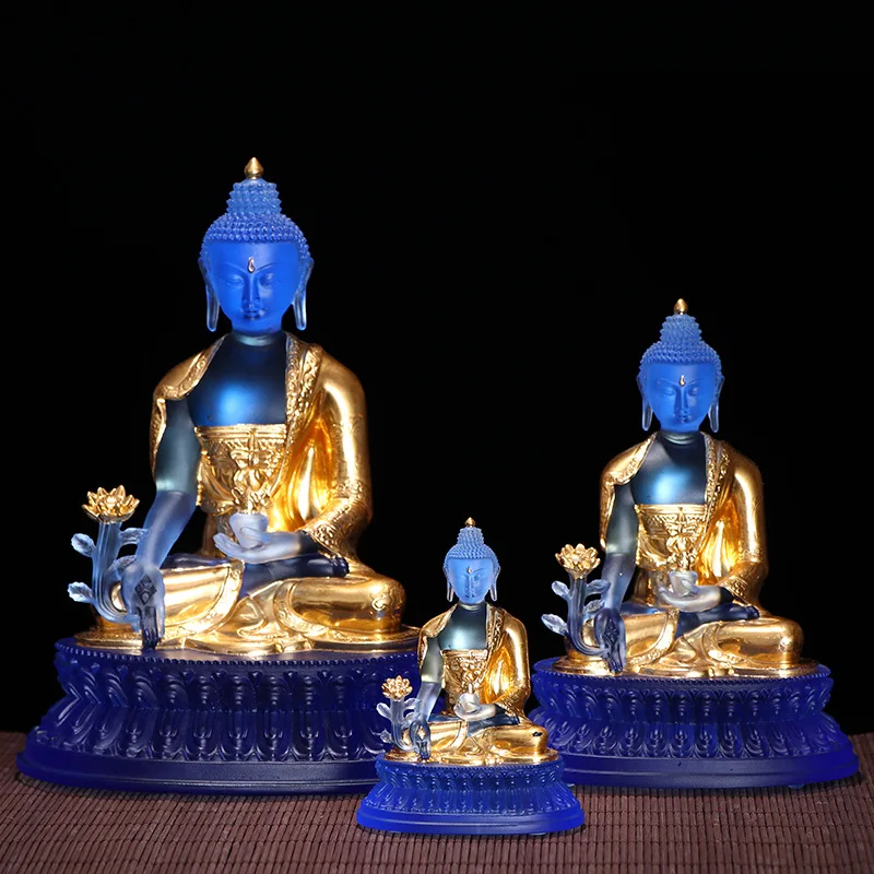 China Ancient craft Coloured Glaze Liuli Medicine Buddha statue Tibet buddhism Bhaisajyaguru