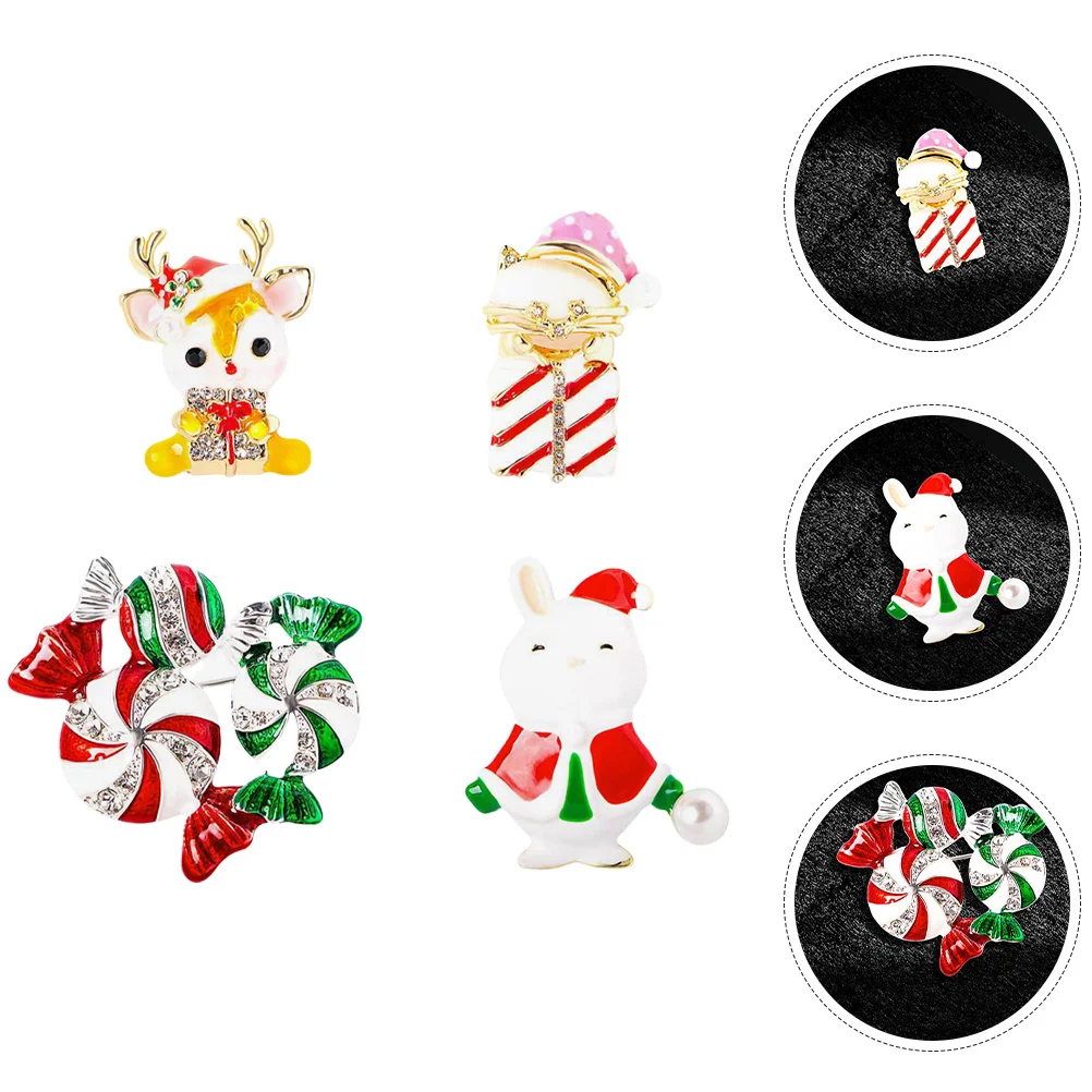 

4Pcs Xmas Brooch Metal Decorative Brooch Pin for Women Clothes Bags Scarves Suit Lapel Pin Christmas Celebration