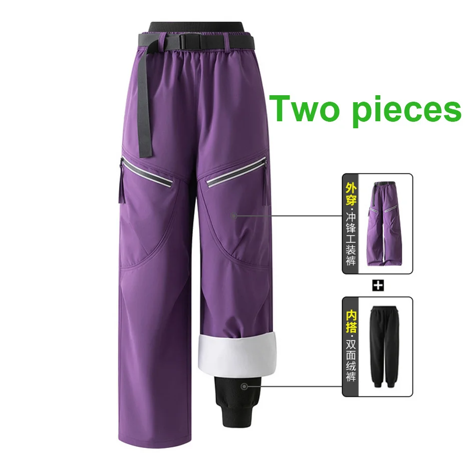 

Outdoor Hiking Windproof Waterproof Pants Men Two Pieces Fleece Camp Pants Male Fashion Casual Trousers