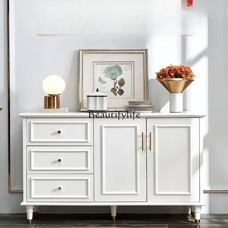 

FG44American solid wood dining side cabinet All solid wood French white paint storage tea cabinet