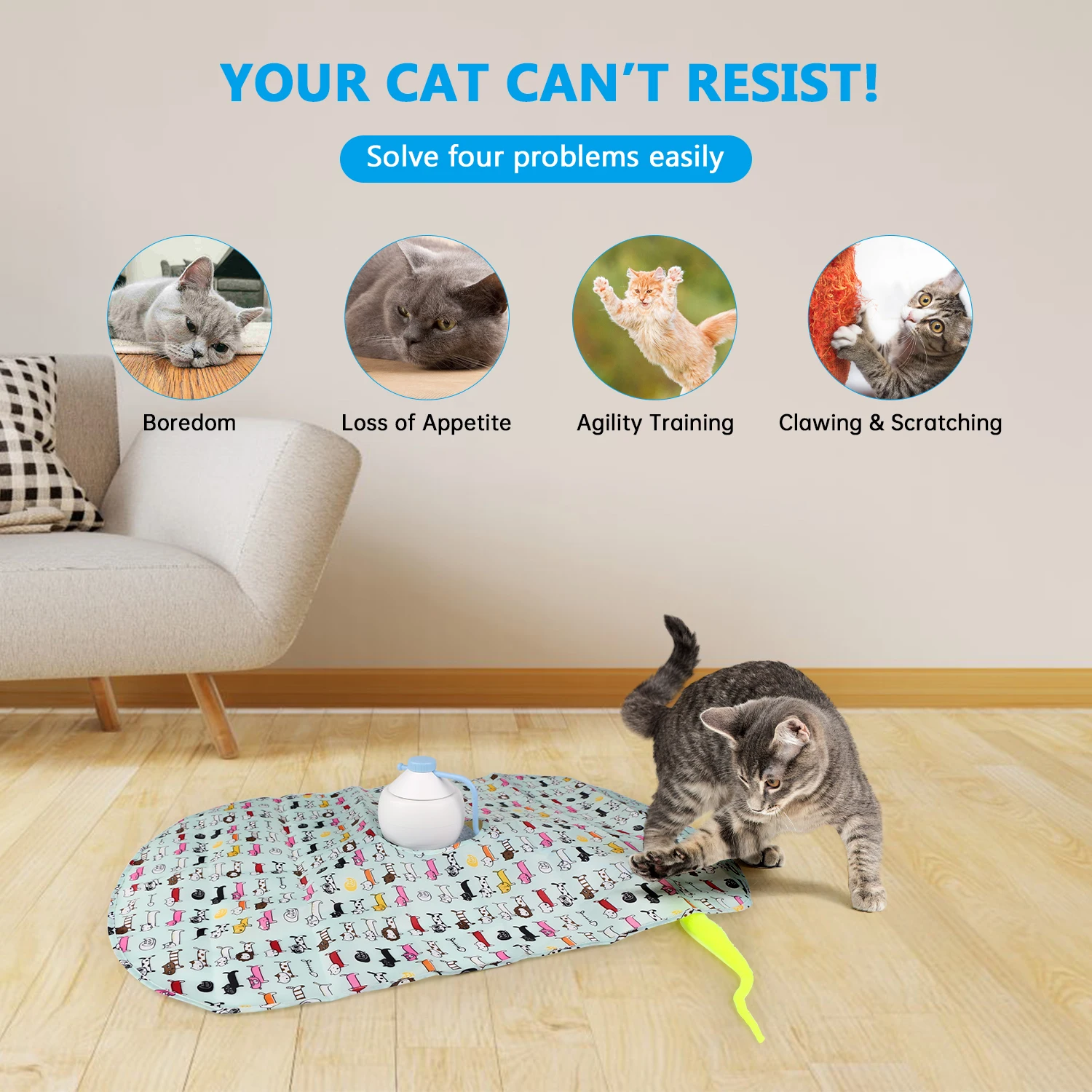 Automatic Motion Cat Toys 3 Modes Interactive Motorized Wand Kitten ToysElectronic Exercise Pet Toy for Indoor Cats Chase Game