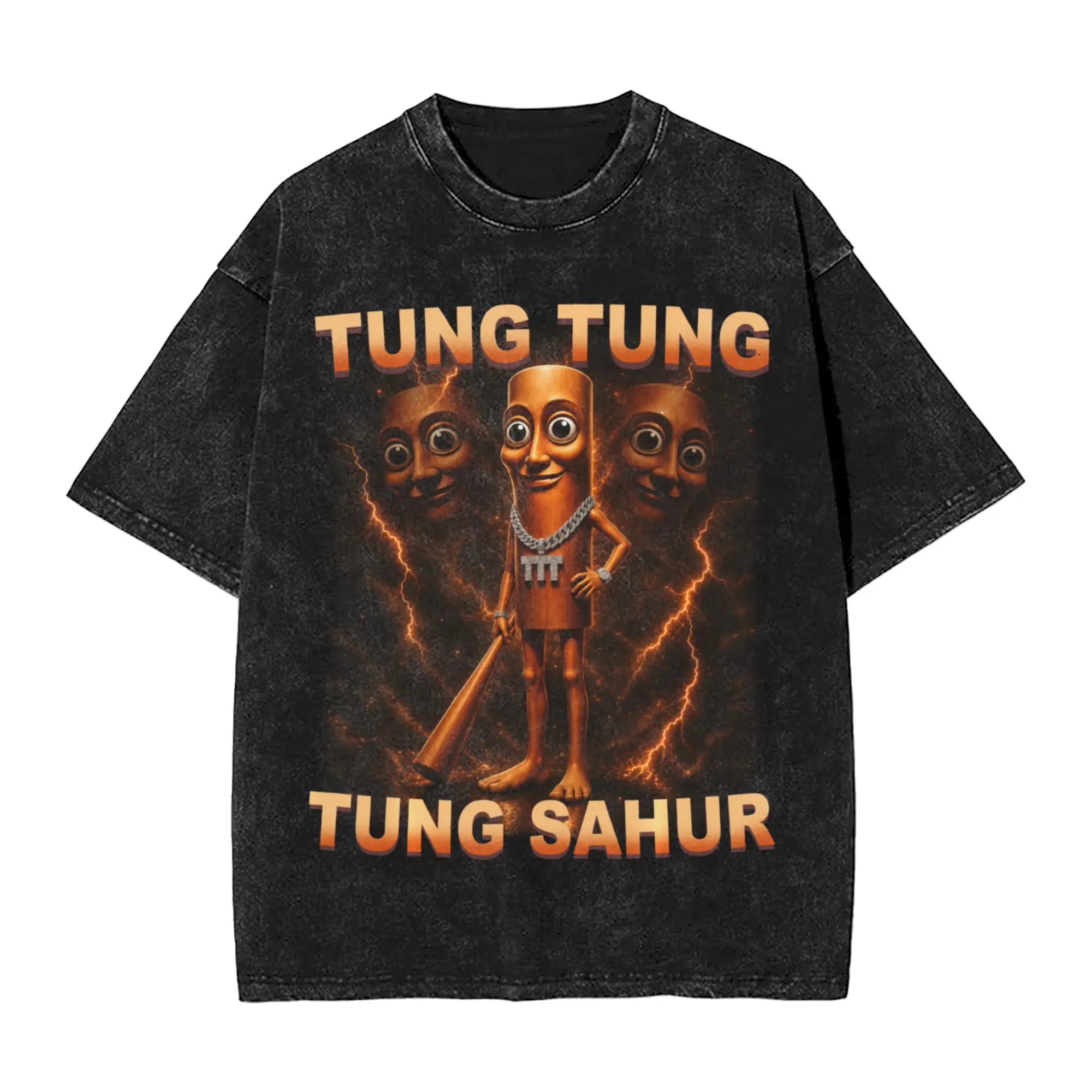 Tung Tung Tung Sahur is Calling Funny Italian Brainrot Meme Men's T Shirts Washed Crazy Tee Shirt Short Sleeve Crew Neck T-Shirt