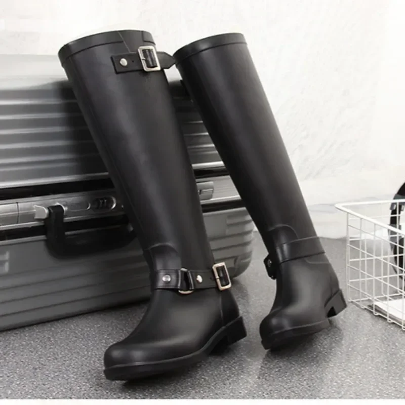Punk Women's Boots PVC Rain Boots for Women High Top Shoes Fashion Ladies High Shoes Zipper Knee-Length Boots Botas De Lluvia