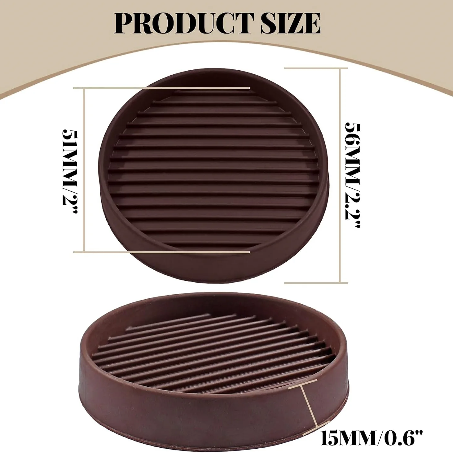 2x2 Round Rubber Furniture Caster Cups, Anti-Sliding Furniture Pads Bed Stopper Floor Protectors with Grip