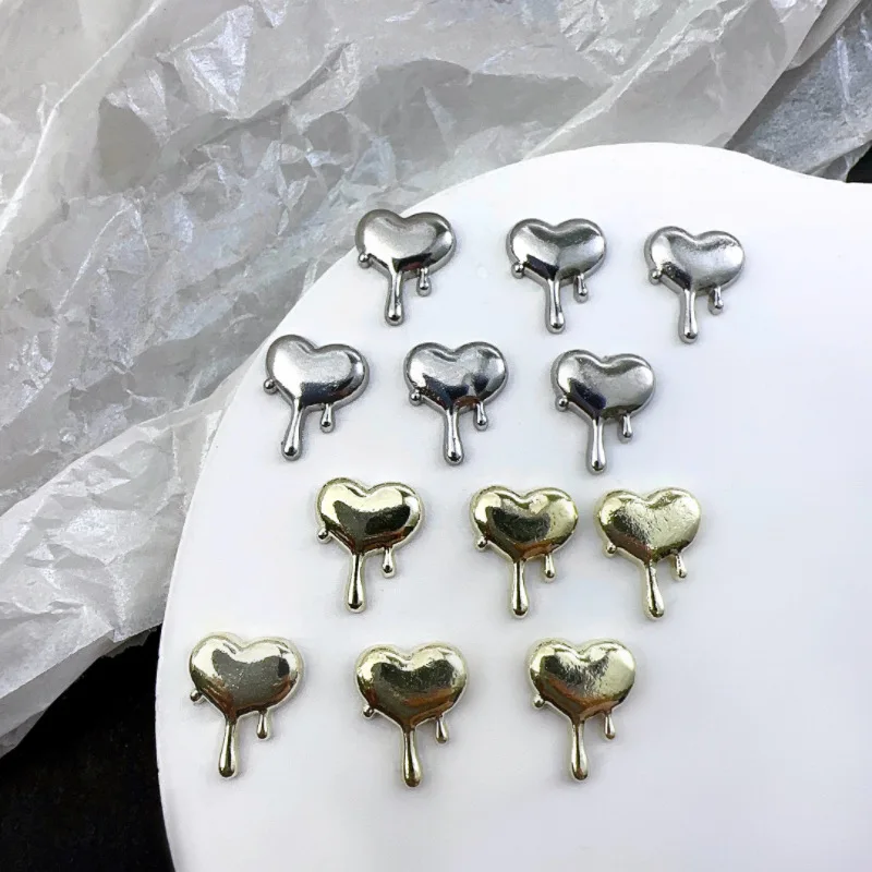 20 pièces Style Punk alliage coeur Nail Art charme 3D lave amour or argent coeur Nail Art décoration bricolage fournitures accessoires