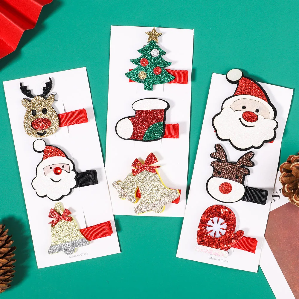 2Pcs/Set Cartoon Christmas Tree Santa Hair Clips For Kids Girls Elk Cute Bell Hairpins Hair Accessories Christmas Gift Wholesale