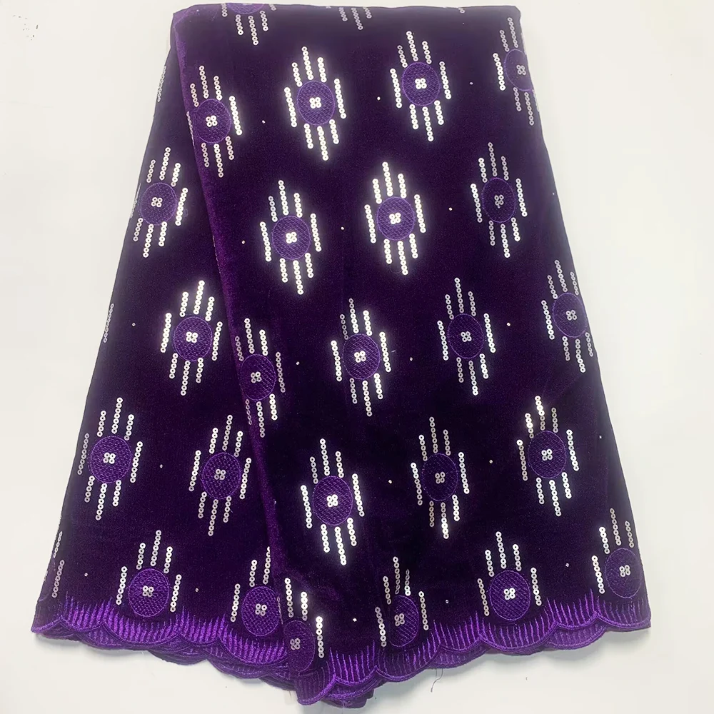 Double-Sided Stretch Velvet Fabric Elastic Polyester Embroidered Sequins Design for Luxury Nigerian Owambe Party Fabric  VE120
