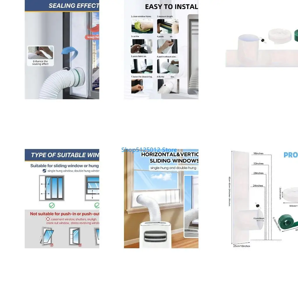G8TC Hot Air Stop Conditioning Outlet Window Sealing Set Drawstring Design Window Air Conditioner Outlet Cloth Easy to Install