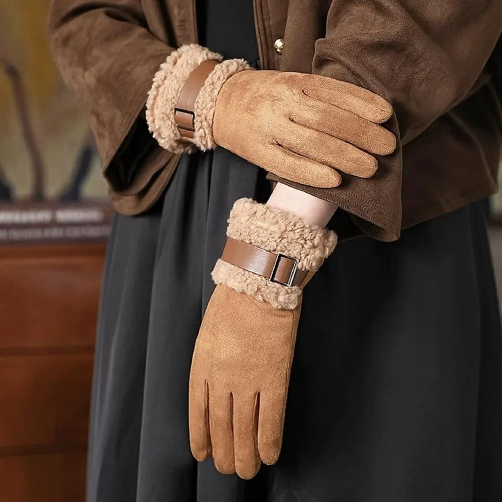 

Simple Full Finger Women's Winter Gloves Windproof Warm Women Fleece Gloves Anti Cold Thickened Cycling Mittens Mom