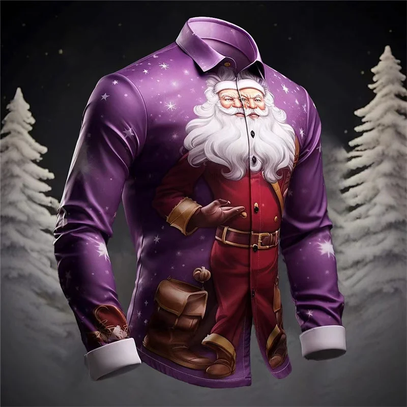 23 Hot Santa Claus casual loose shirt 3D digital printing Christmas festival fashion men's shirt