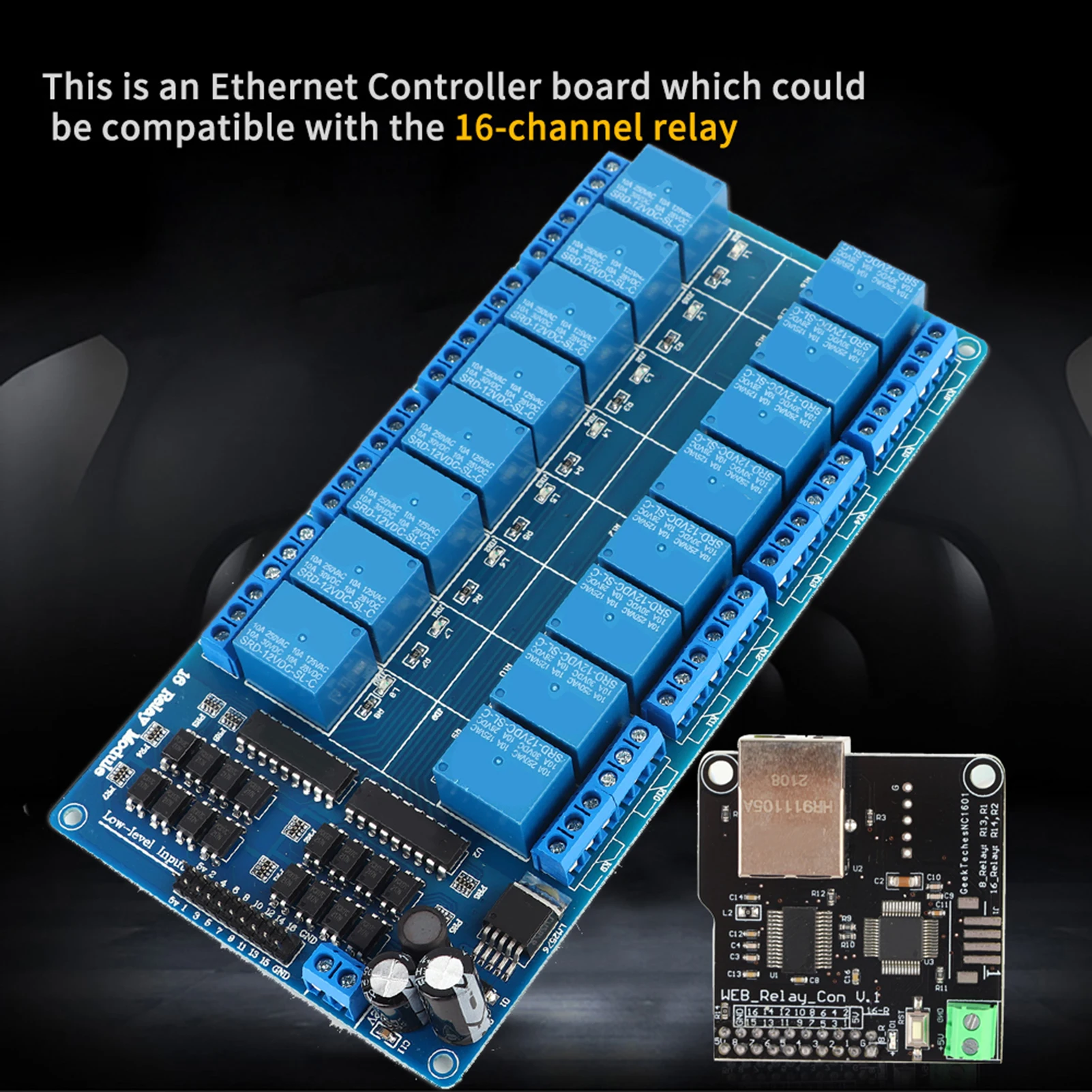 

16-канальный релейный модуль управления Ethernet Модуль управления LAN WAN Сеть WEB Сервер Порт RJ45 16-канальный релейный модуль управления RJ45