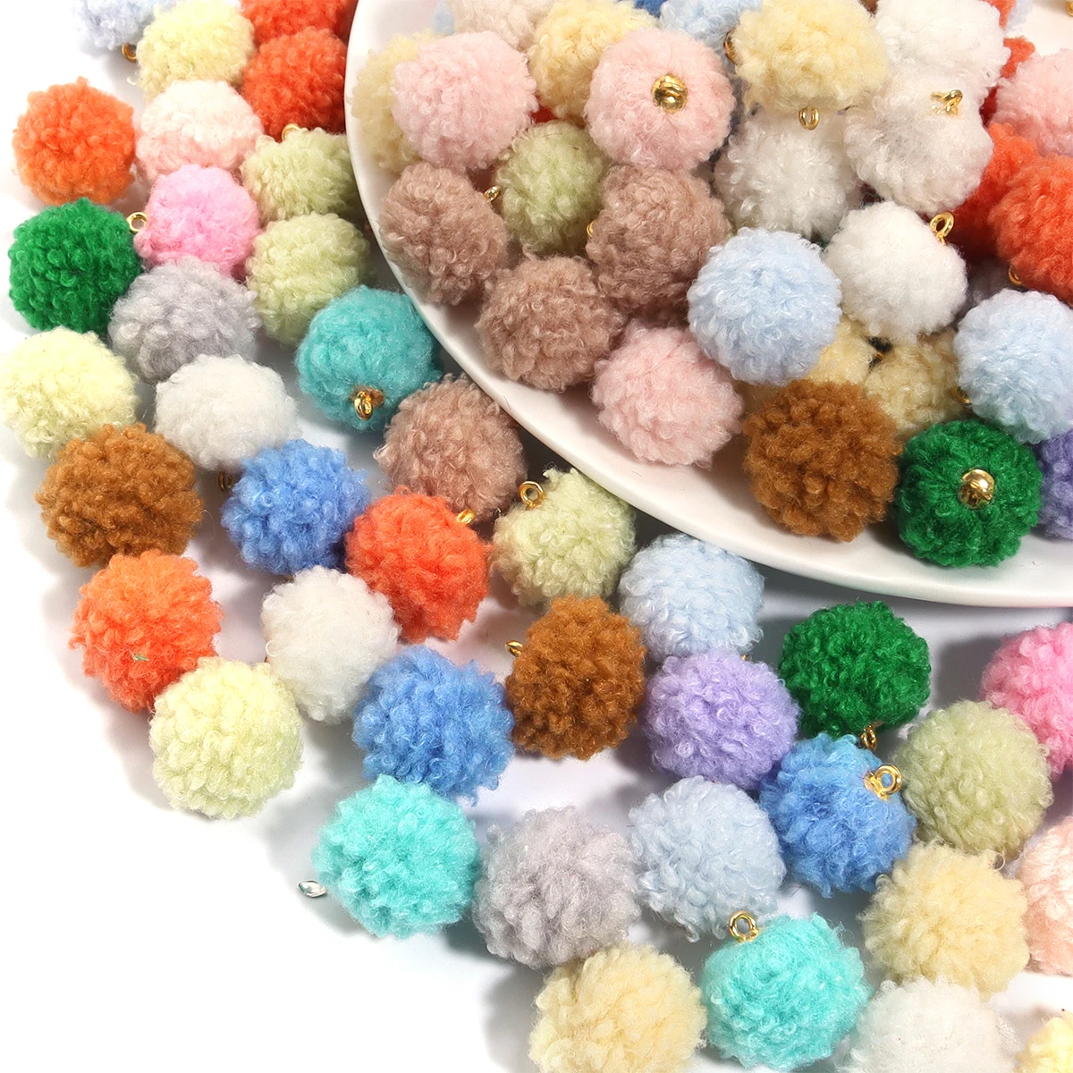 20Pcs/Lot 2cm Plush Fur Covered Ball Beads Colorful Pompom Charms For Ornament Making Supplies DIY Crafts Pendant Accessories