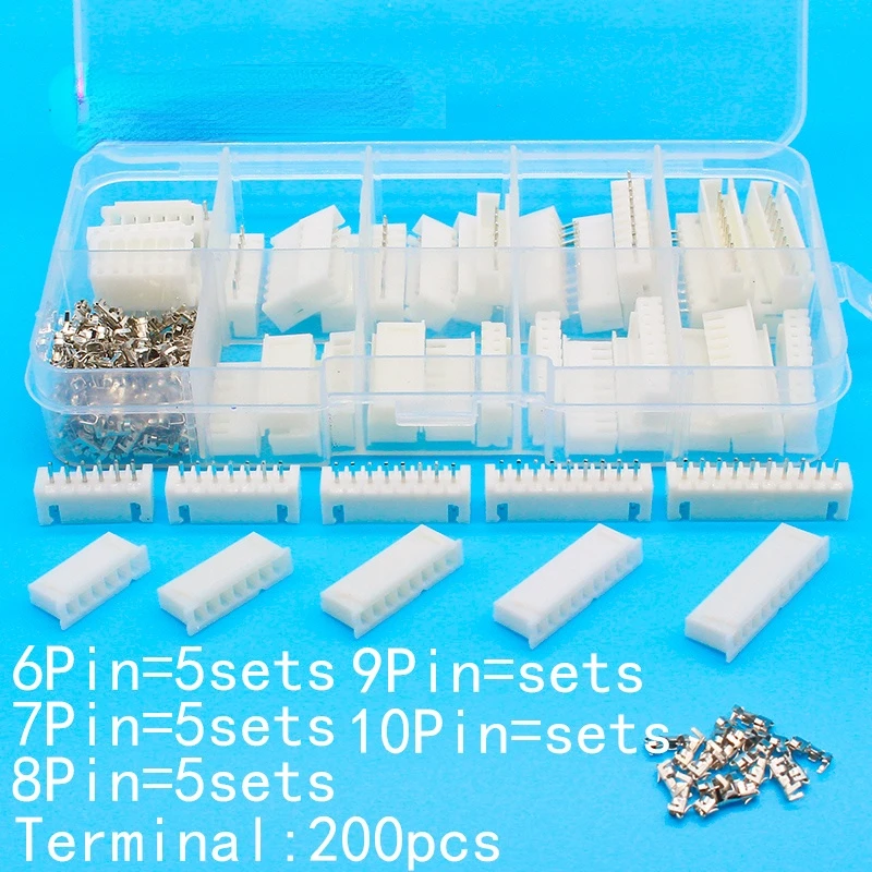 

25 sets Kit in box 6p 7p 8p 9p 10 pin 2.54mm Pitch Terminal / Housing / Pin Header Connector Wire Connectors Adaptor XH Kits