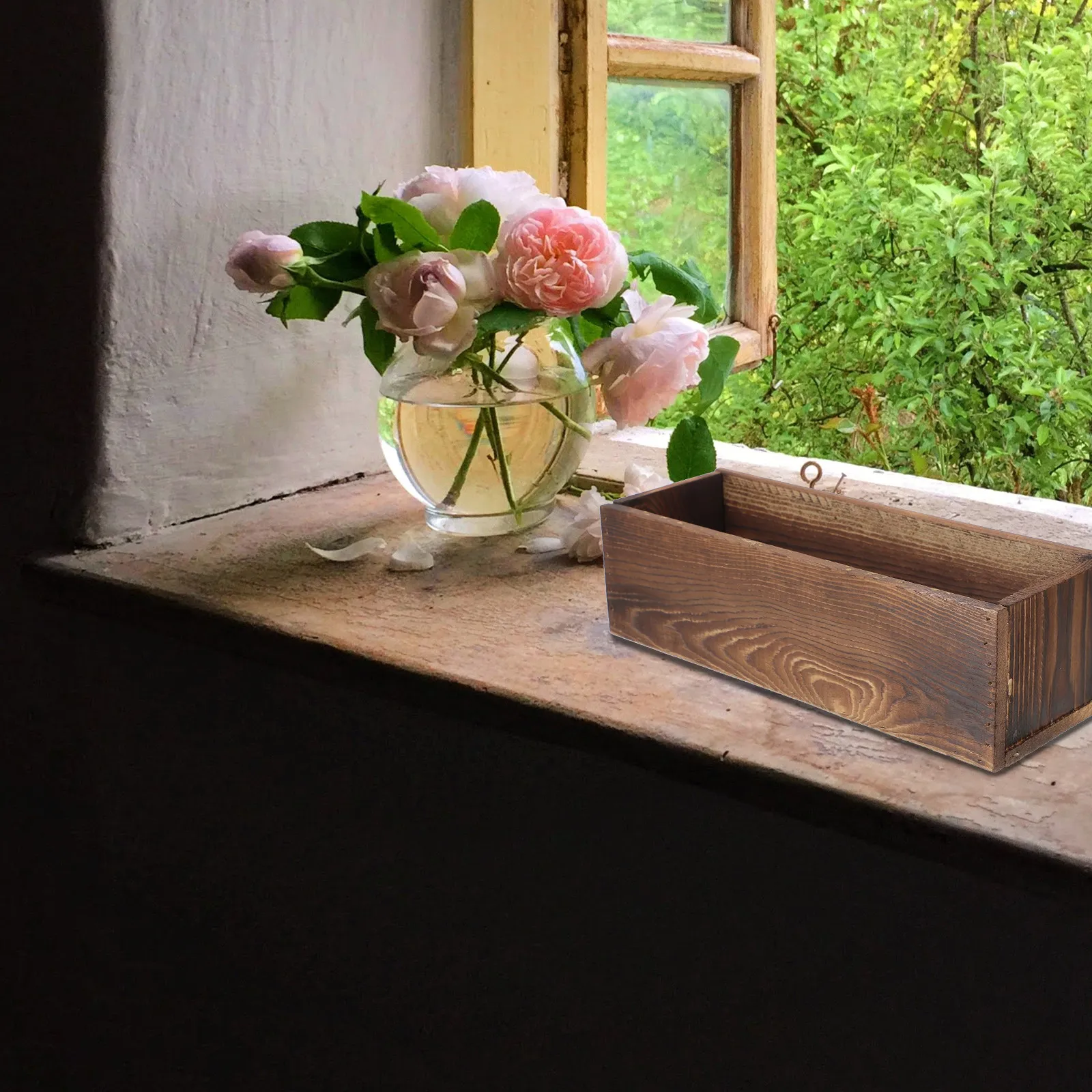 

Карбонизированный деревянный цветочный горшок, миниатюрный настольный контейнер для суккулентов, деревенский винтажный деревянный вазон для дома, офиса, сада