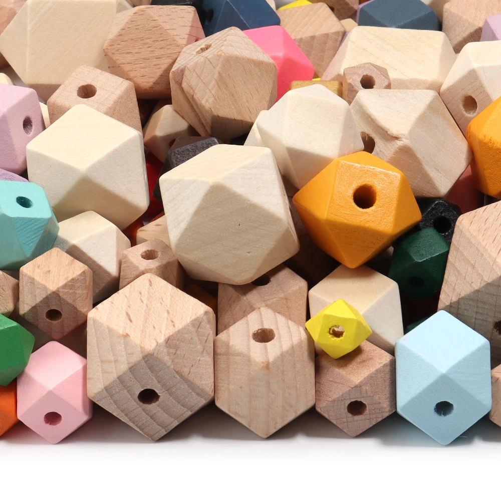 5-20 teile/los Natürliche Holz Perlen Bunte 10-30mm Polygonale Geometrische Holz Lose Spacer Perlen Für DIY schmuck Machen Zubehör