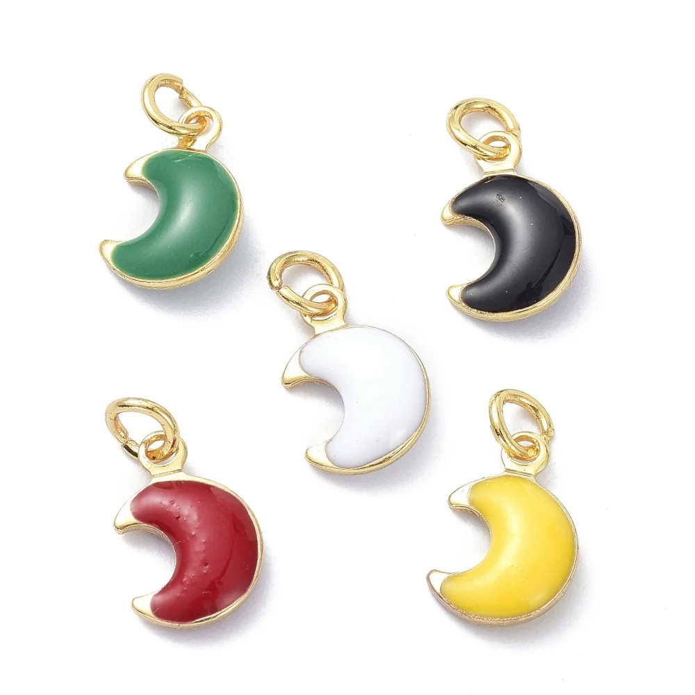 100pcs Brass Enamel Charms Moon Charms Pendant Mix Color For Jewelry Making Bracelet Necklace Earring 11x7x3.5mm, Hole: 2.6mm