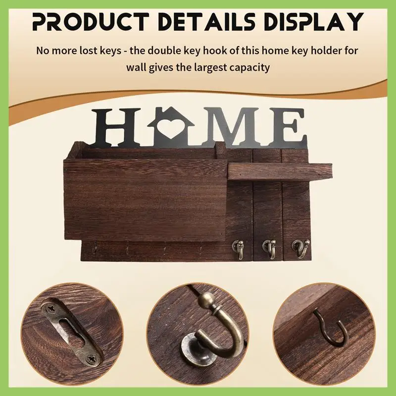 

Wooden Wall Mounted Storage Rack Wall Key Holder Home Wall Key Holder Plant Mail Storage