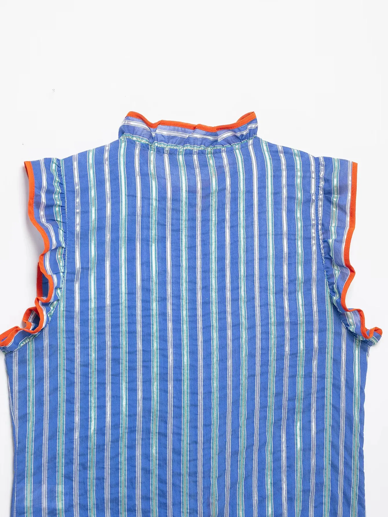 Damen Gestreifte Ärmellose Rüschenbluse mit Stehkragen und Einreihiger Knopfleiste, Neues Street-Casual Damen-Tanktop – Detail 8