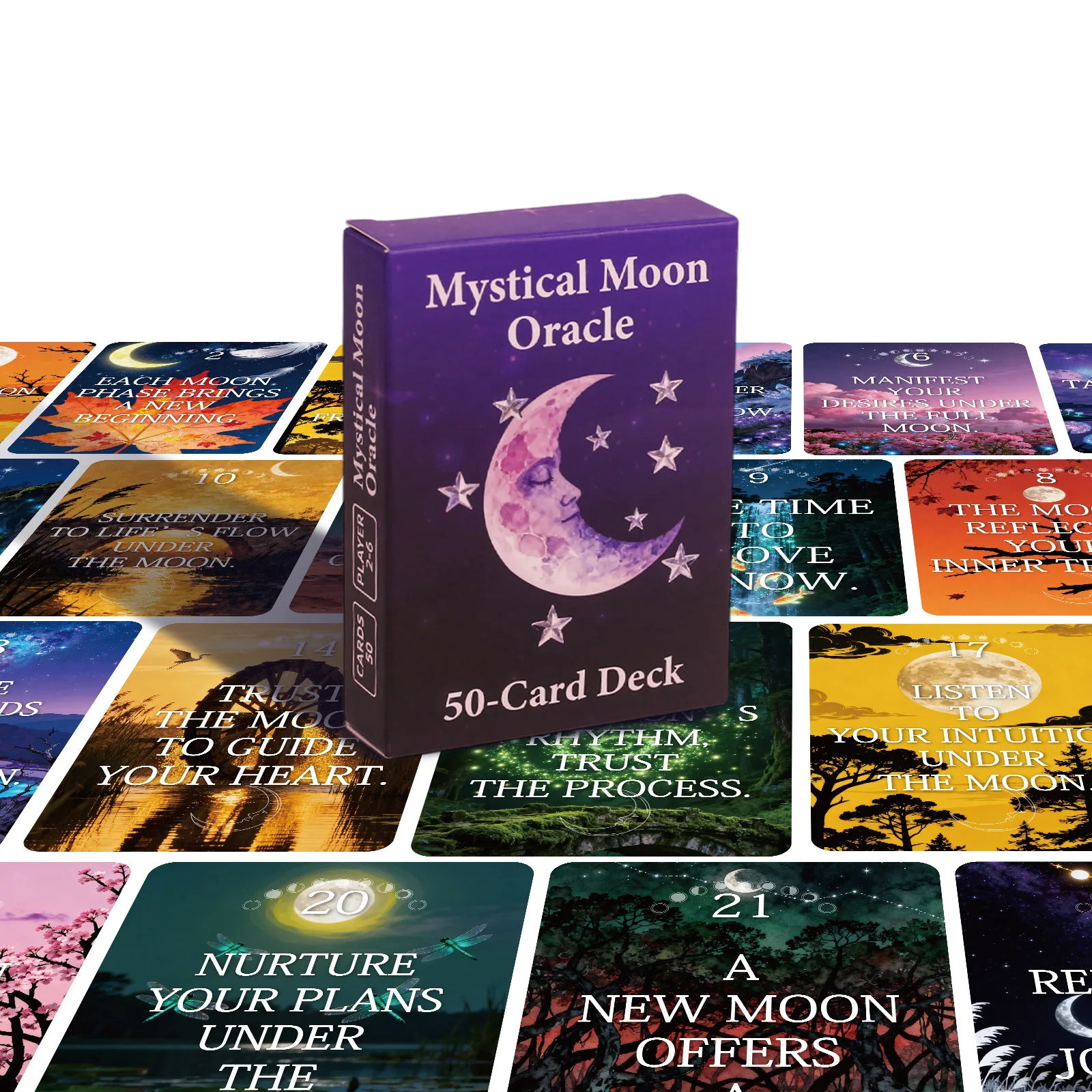Mystical Moon Oracle Deck - 50 Cards for Spiritual Guidance, Manifestation & Moon Phase Rituals 9*6.7cm